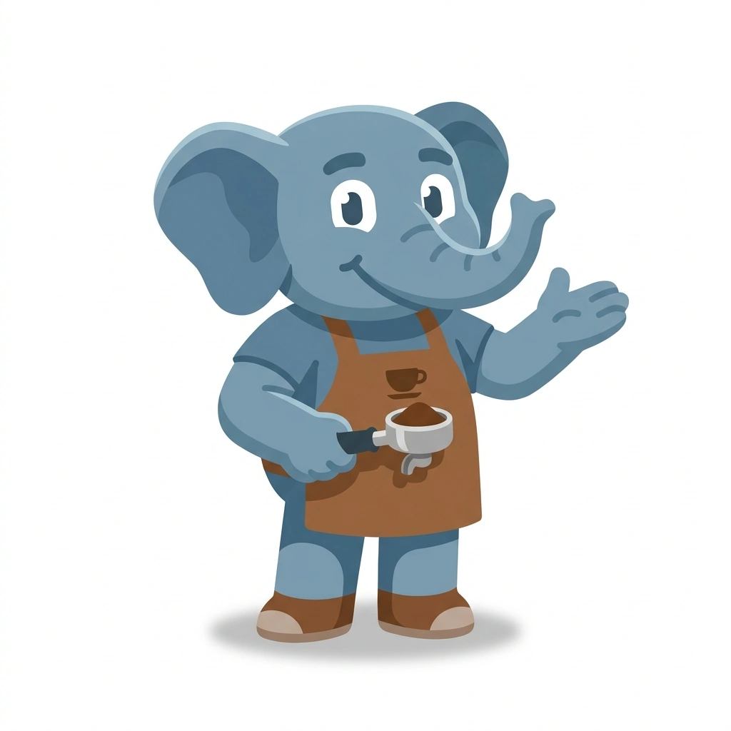 Eddie the Espresso Elephant, the guide who teaches the Espresso: Dialing in the Perfect Shot course