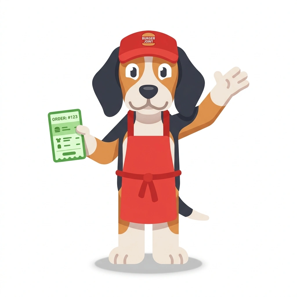 Benny the Beagle, the guide who teaches the Inside the Fast Food Machine course