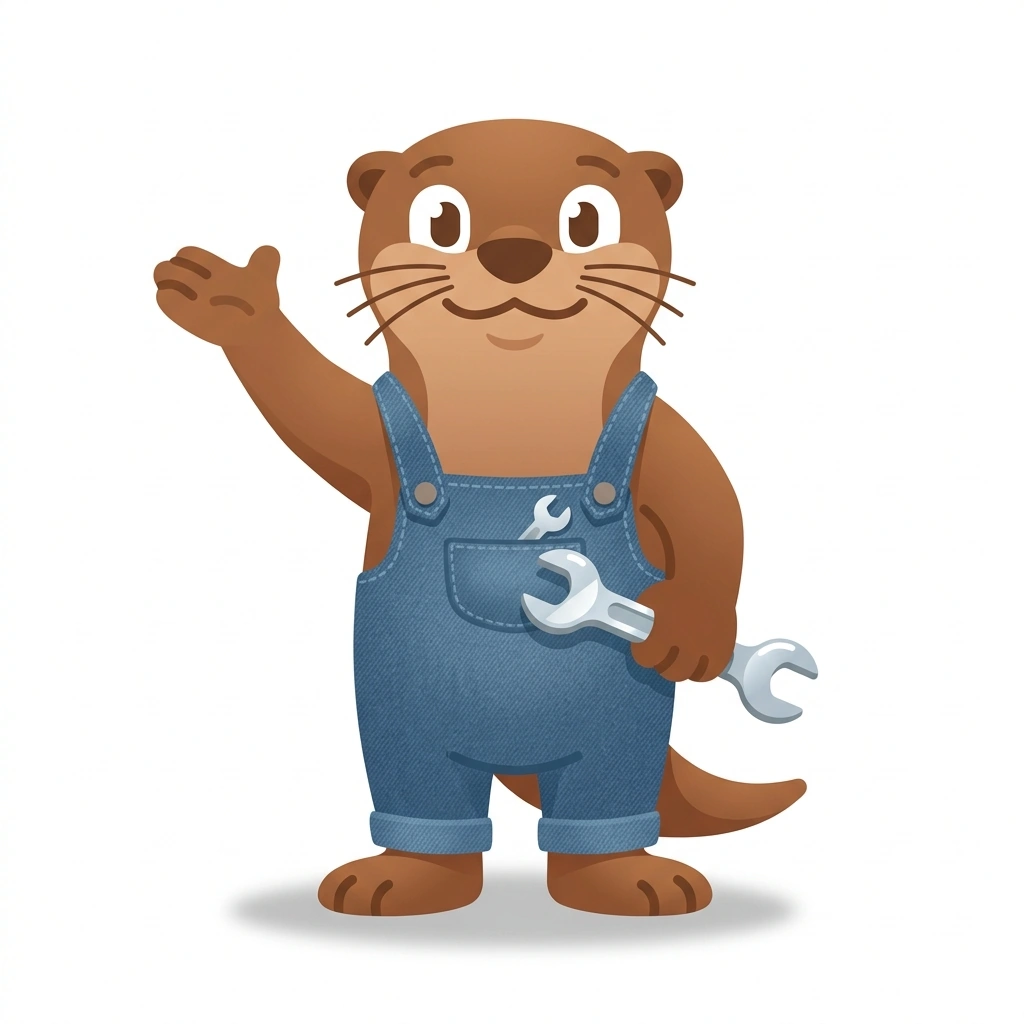 Otto the Otter, the guide who teaches the Practical Auto Mechanics course