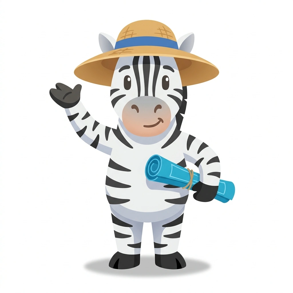Zephyr the Zebra, the guide who teaches the Passive Urban Cooling course
