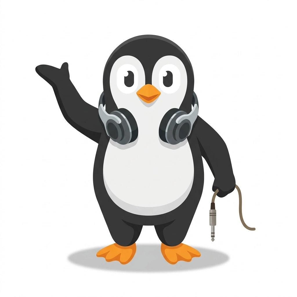 Patch the Penguin, the guide who teaches the Electronic Music Architecture course