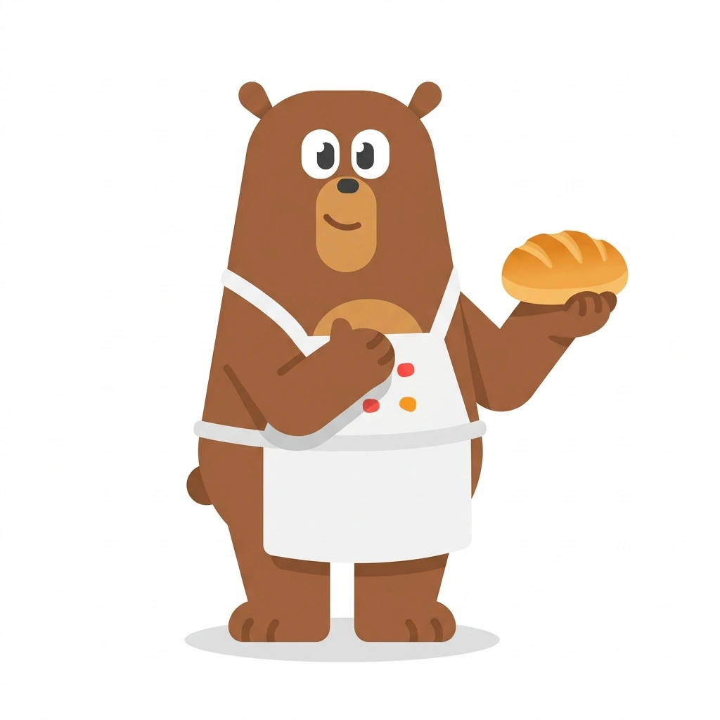 Barnaby the Baker Bear, the guide who teaches the Baking Soft Yeast Rolls course