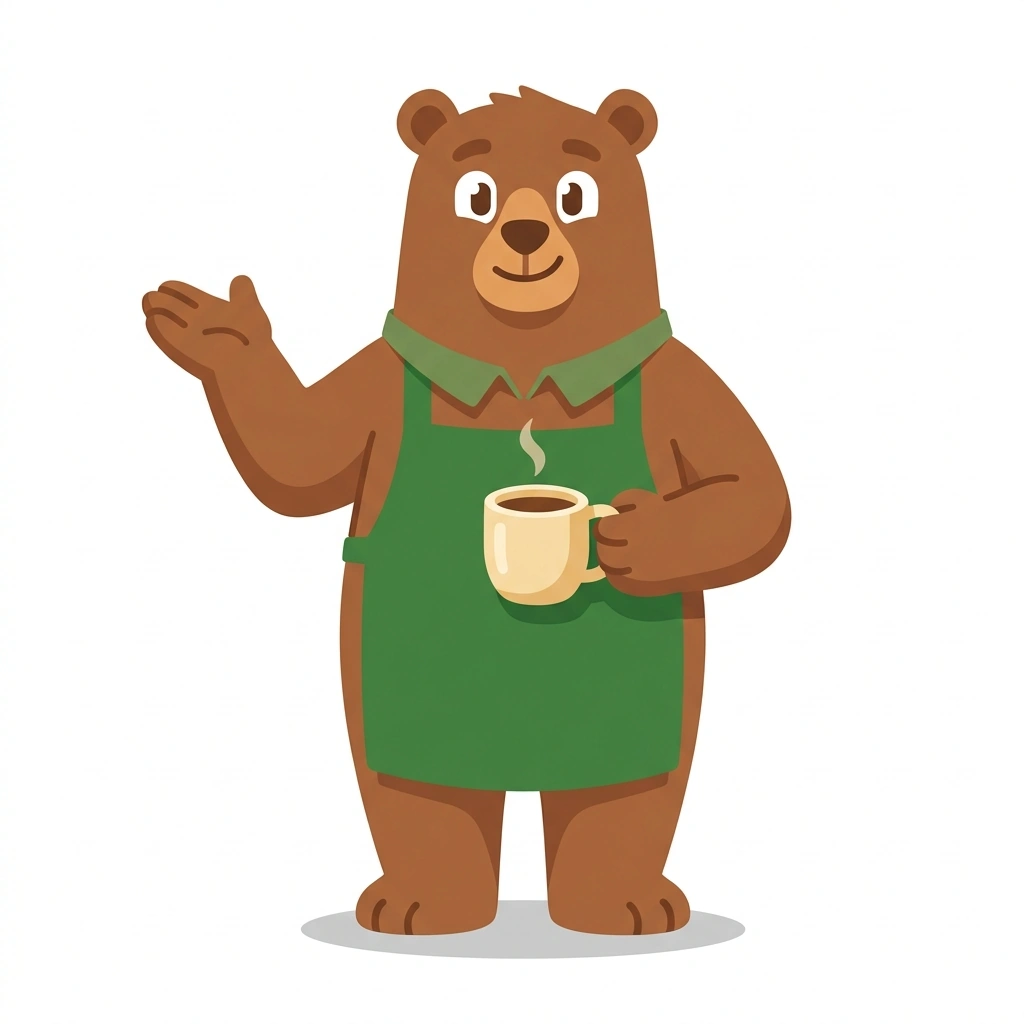 Barnaby the Bear, the guide who teaches the Making Great Coffee at Home course