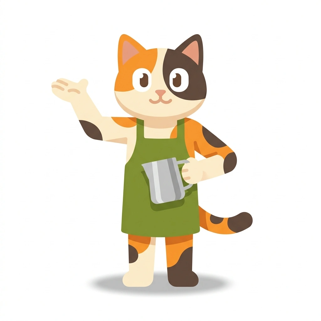 Crema the Cat, the guide who teaches the Decoding the Cafe Menu course