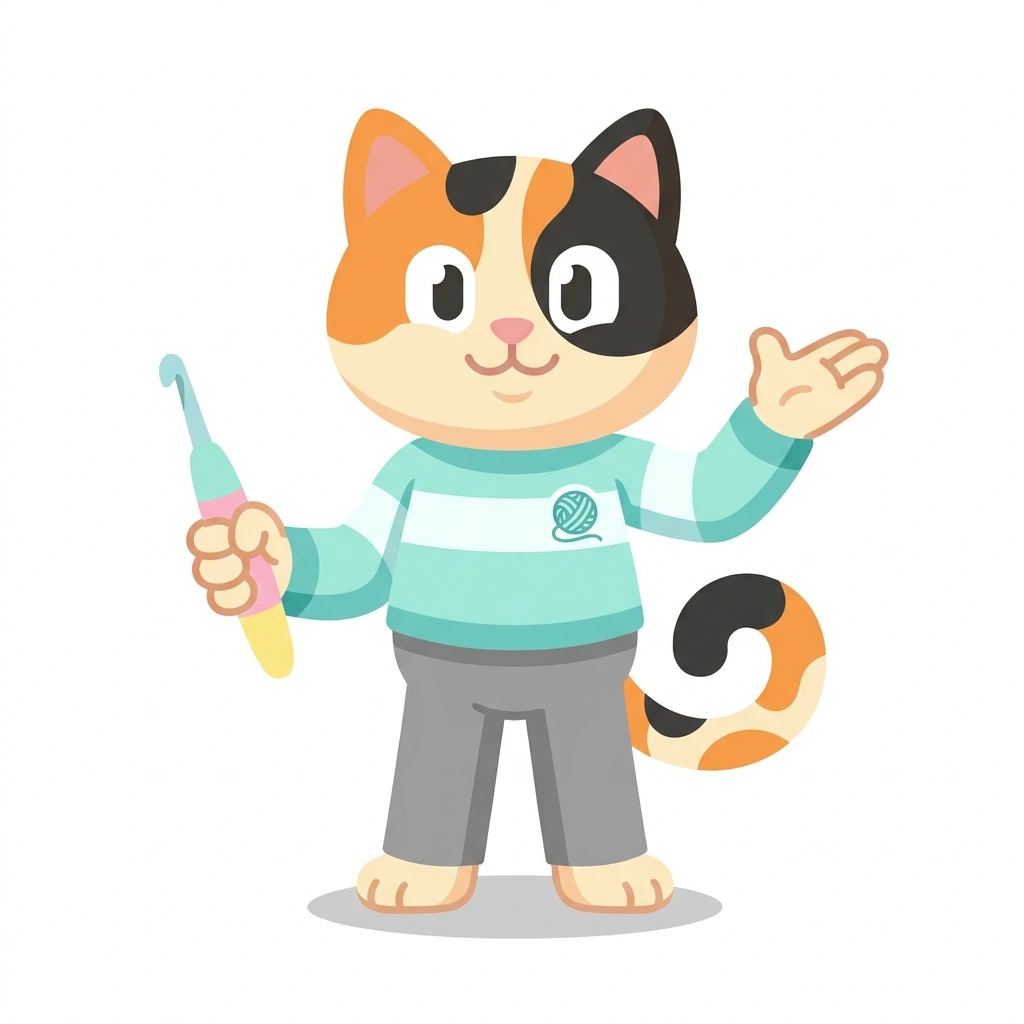 Cleo the Cat, the guide who teaches the Crochet by Design course