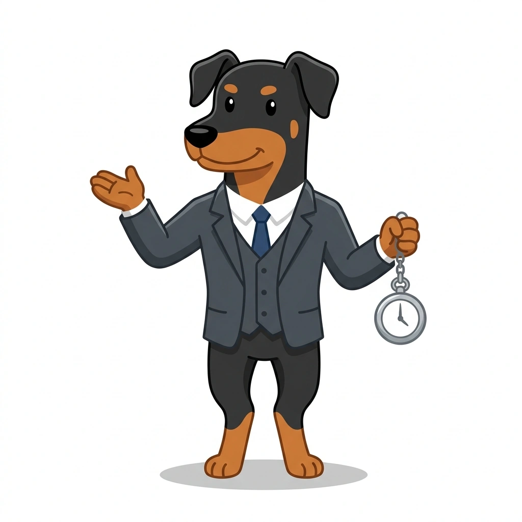 Dexter the Doberman, the guide who teaches the Operational Self-Discipline course