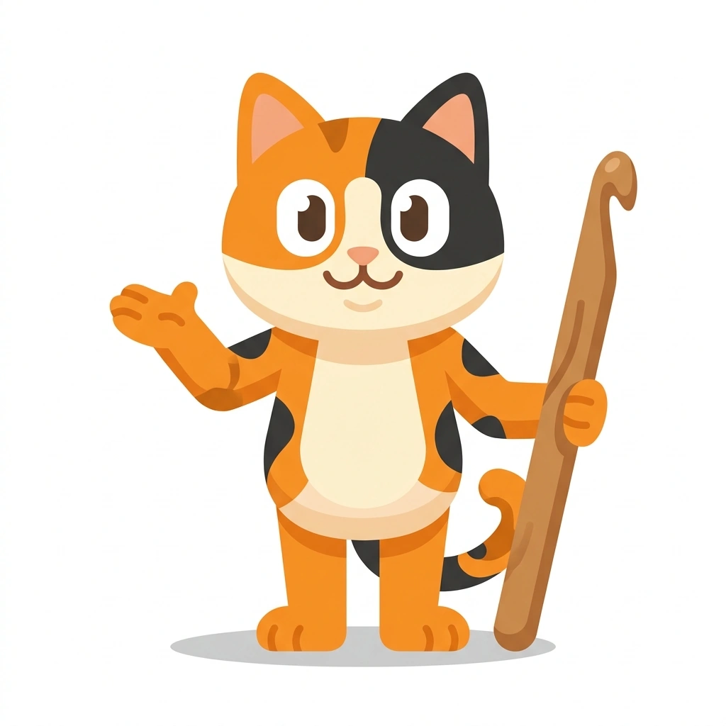 Cleo the Cat, the guide who teaches the Crochet from Scratch course