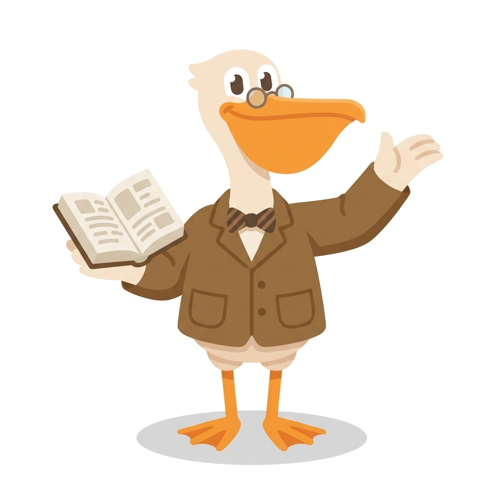 Professor Percy the Pelican, the guide who teaches the Grammar and Nuance in Daily English course