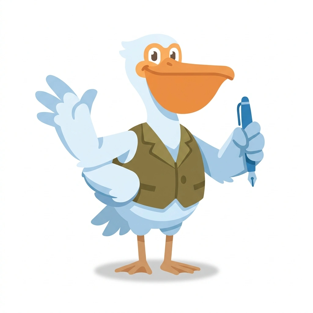 Penelope the Pelican, the guide who teaches the Persuasive Writing for Skeptics course