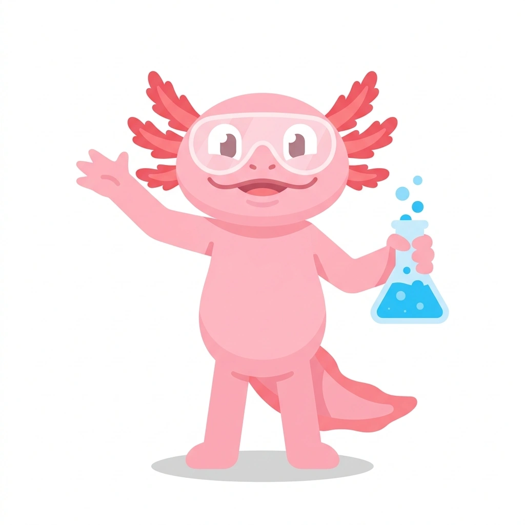 Albie the Axolotl, the guide who teaches the Chemistry: How Matter Works course