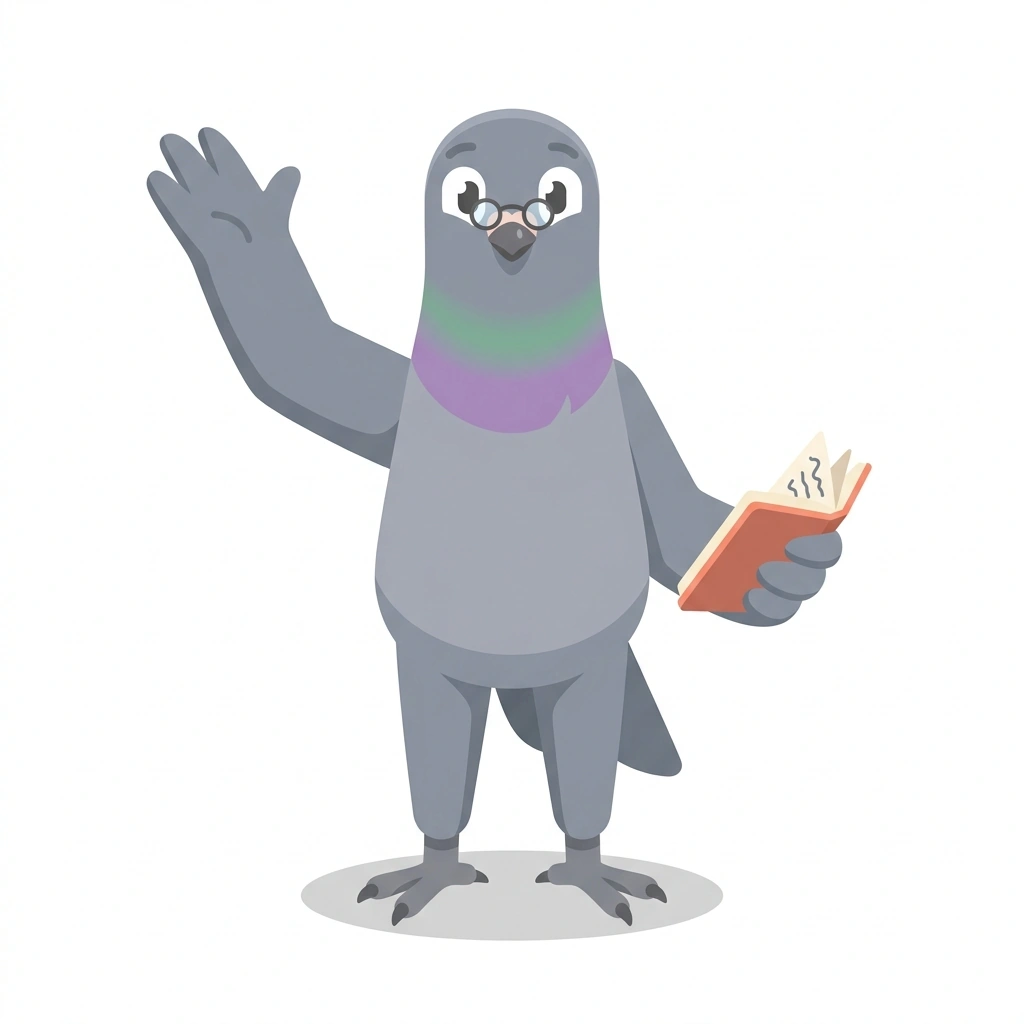 Percy the Pigeon, the guide who teaches the Why We Do What We Do course
