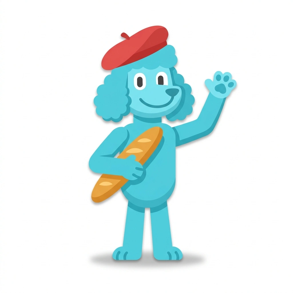 Pierre the Poodle, the guide who teaches the Everyday French course
