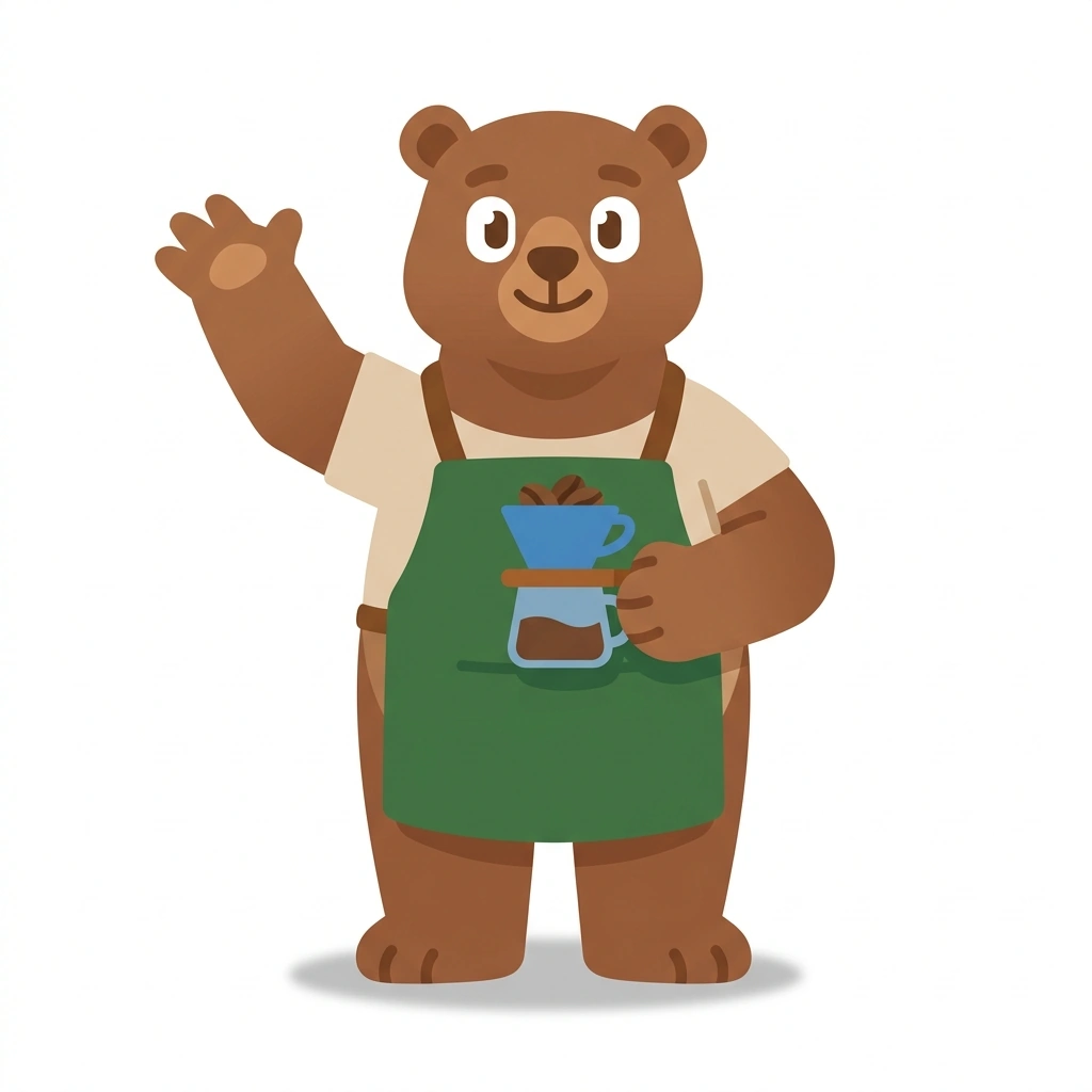 Barista Benny the Bear, the guide who teaches the Dialing In Great Coffee course