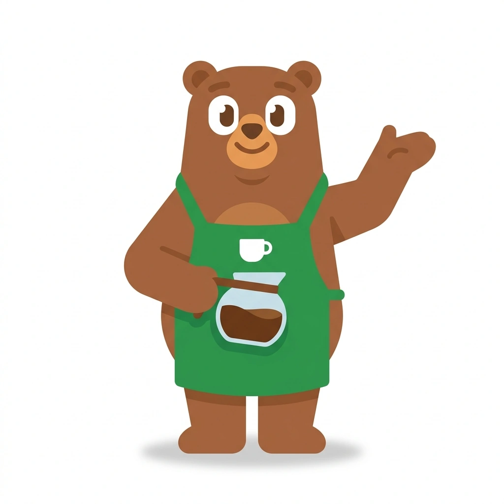 Brew-Brew the Bear, the guide who teaches the Better Coffee at Home course
