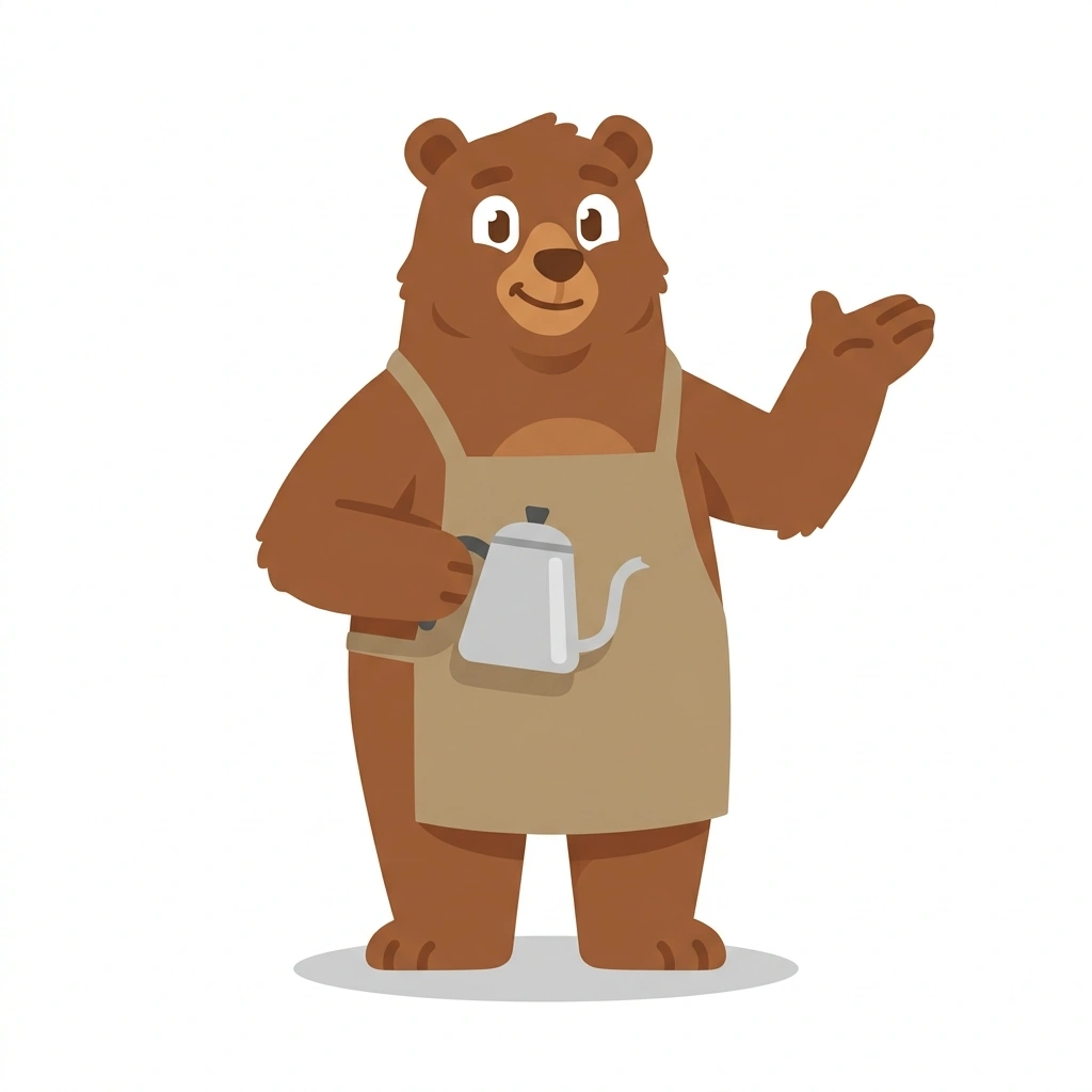 Barnaby the Bear, the guide who teaches the Dialing In Specialty Coffee course