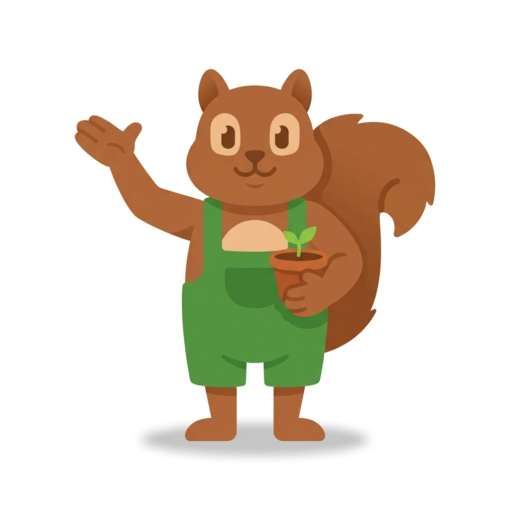 Sage the Squirrel, the guide who teaches the Growing Culinary Herbs Under Lights course