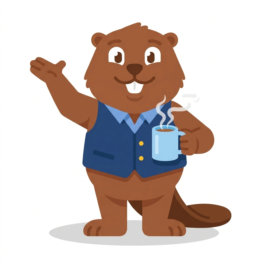 Barnaby the Beaver, the guide who teaches the Workplace Well-Being in Practice course
