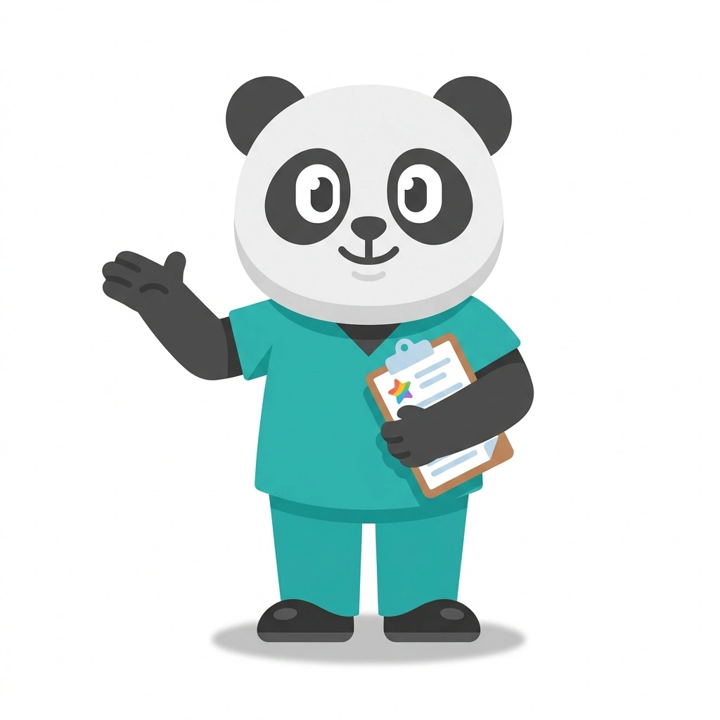 Pippa the Panda, the guide who teaches the Pediatric Nursing Memory Hooks course