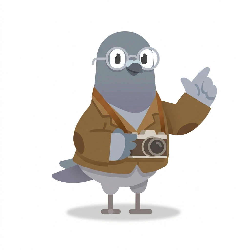 Professor Percy the Pigeon, the guide who teaches the Taking Control of Your Camera course