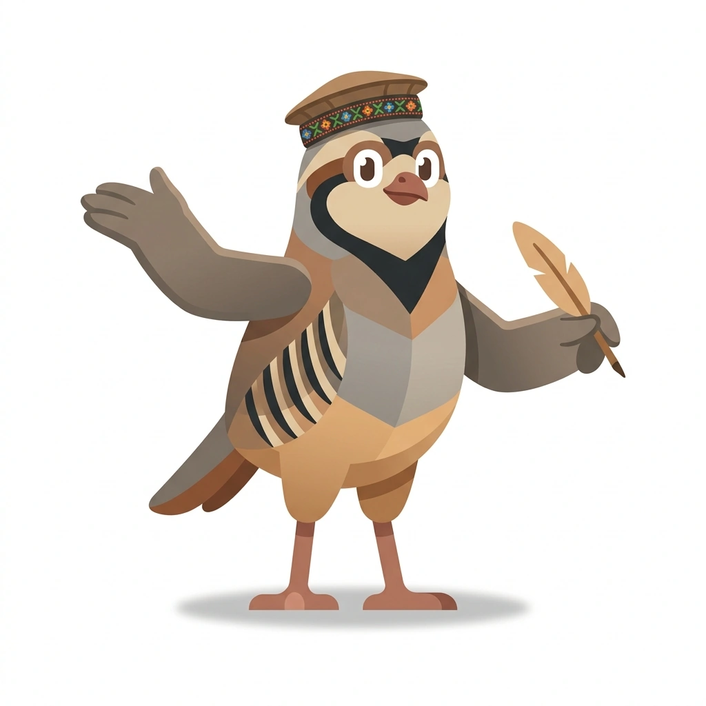 Pacha the Partridge, the guide who teaches the Speaking and Reading Pashto course