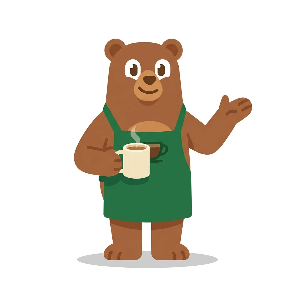 Barnaby the Bear, the guide who teaches the How Coffee Gets Its Flavor course