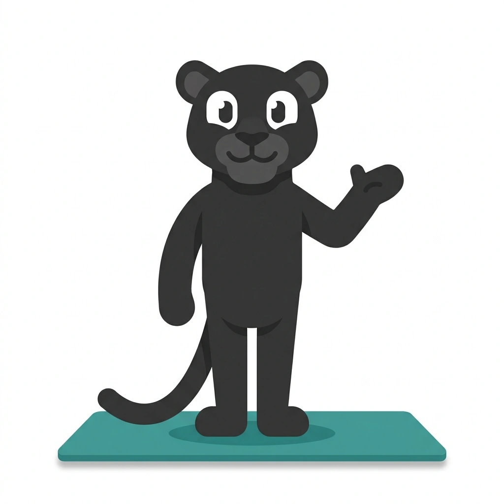 Penny the Panther, the guide who teaches the Pilates on the Mat course