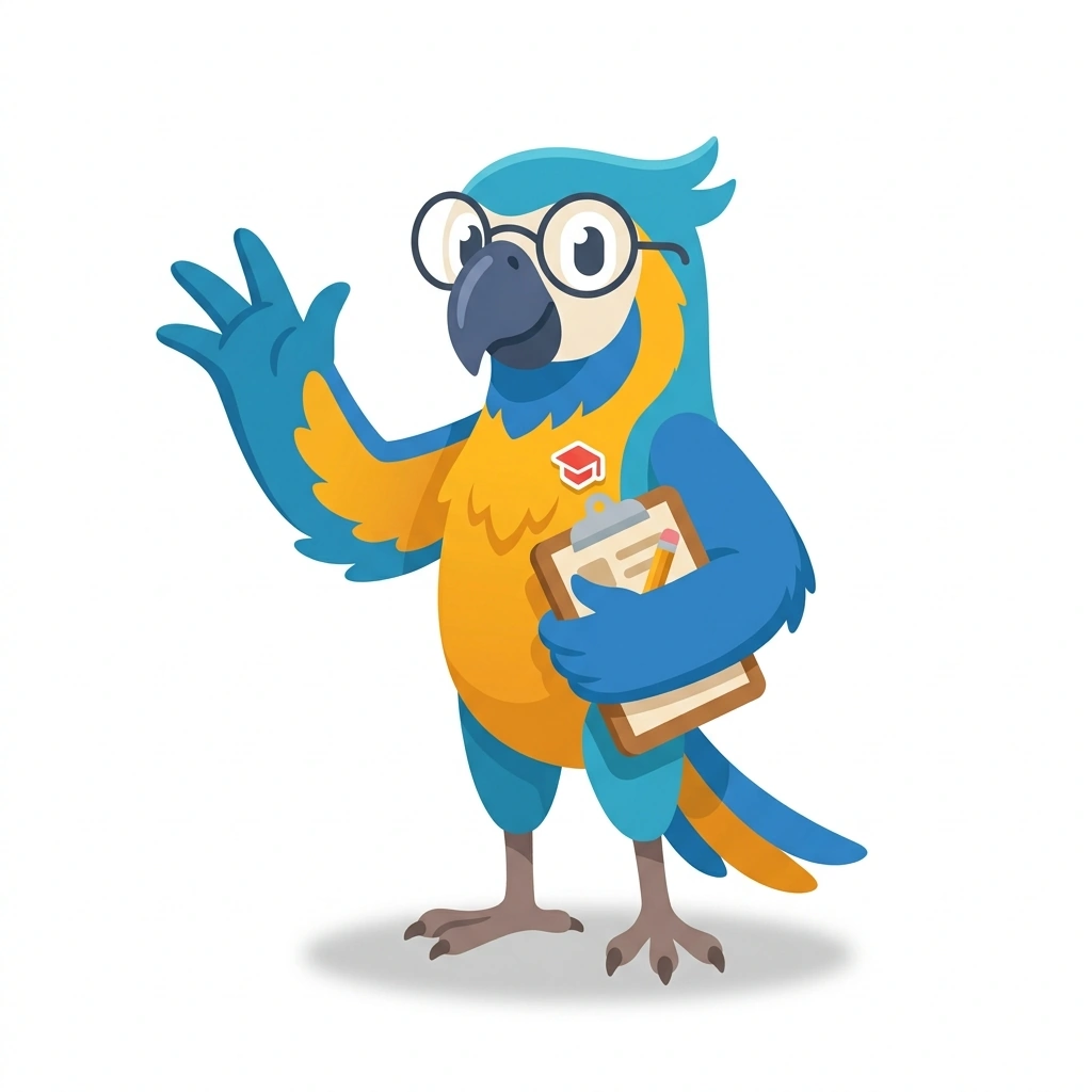 Marlo the Macaw, the guide who teaches the How Modern Marketing Works course