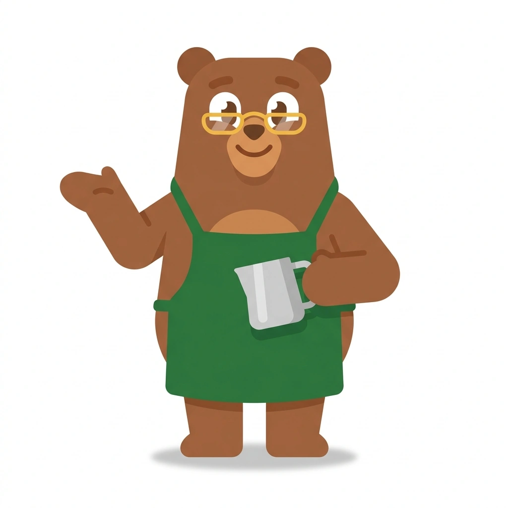 Benny the Bear, the guide who teaches the Crafting Great Coffee course