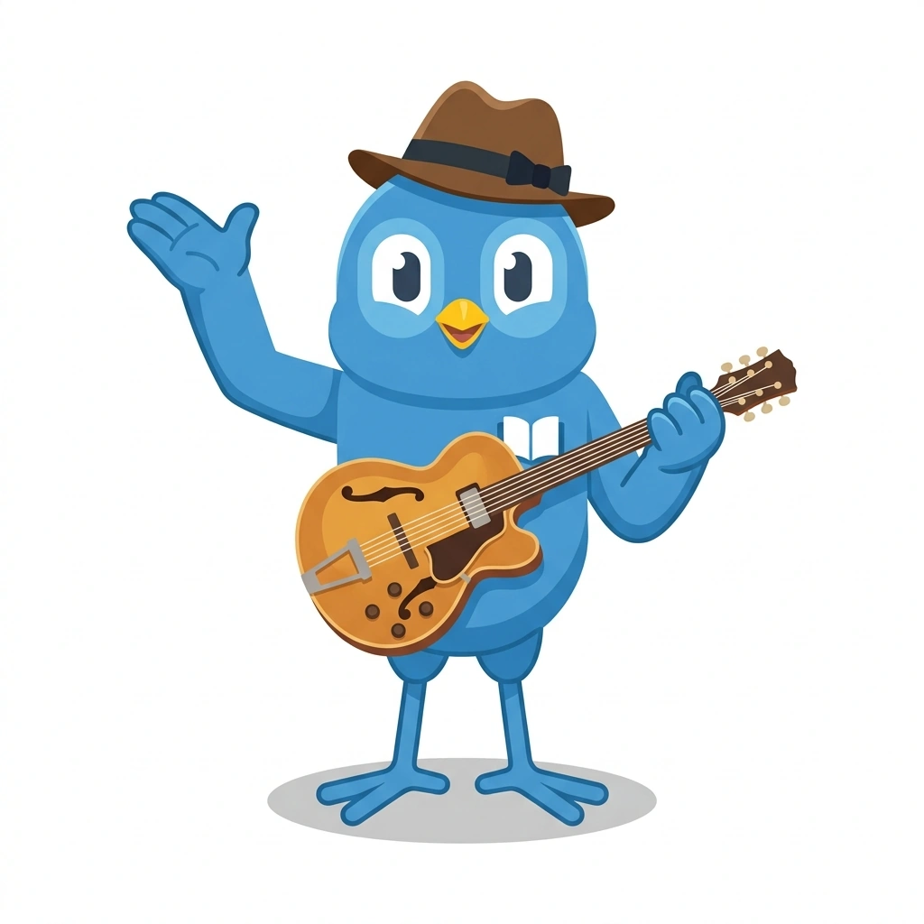 Bo the Bluebird, the guide who teaches the Playing Jazz and Blues Guitar course