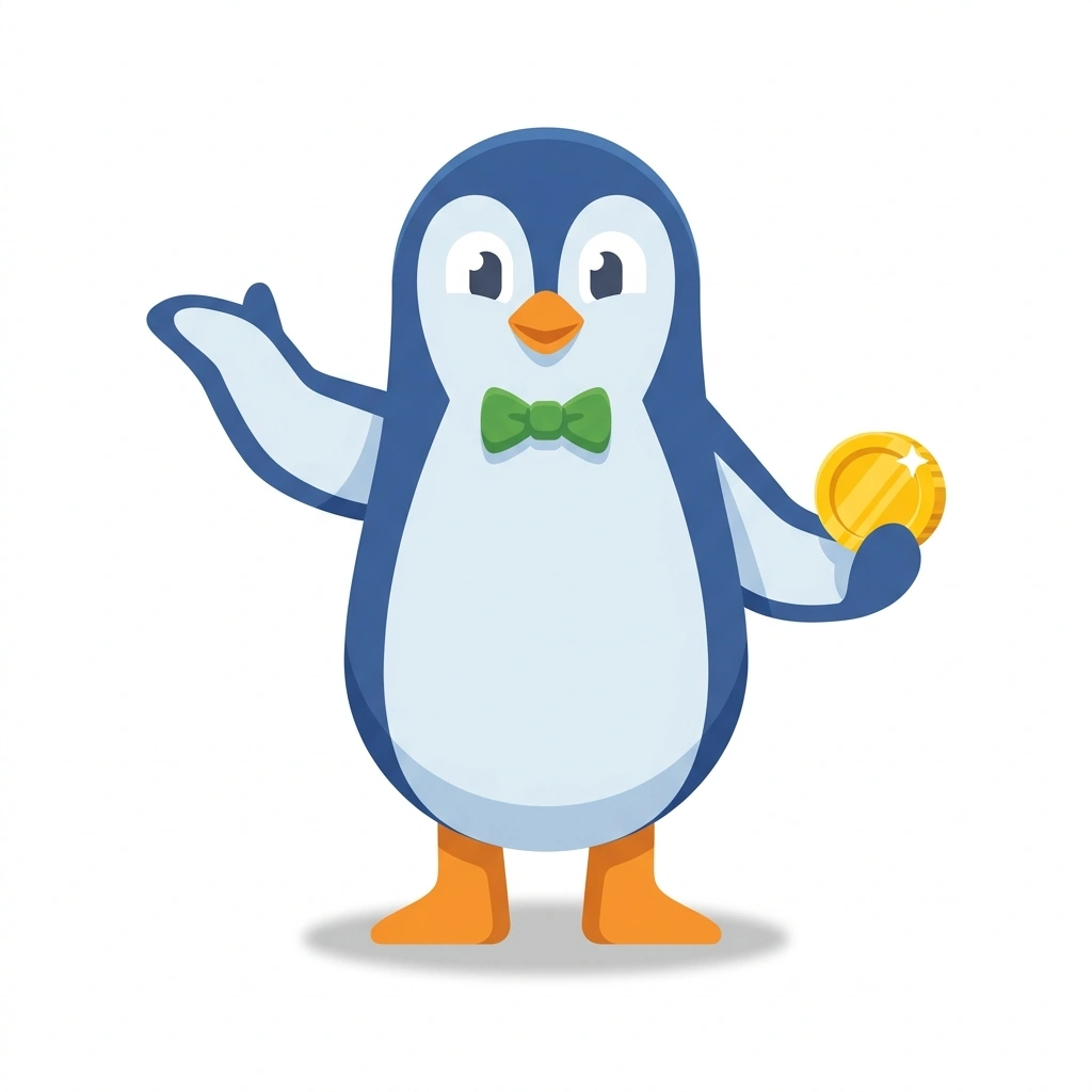 Penny the Penguin, the guide who teaches the How the Economy Actually Works course