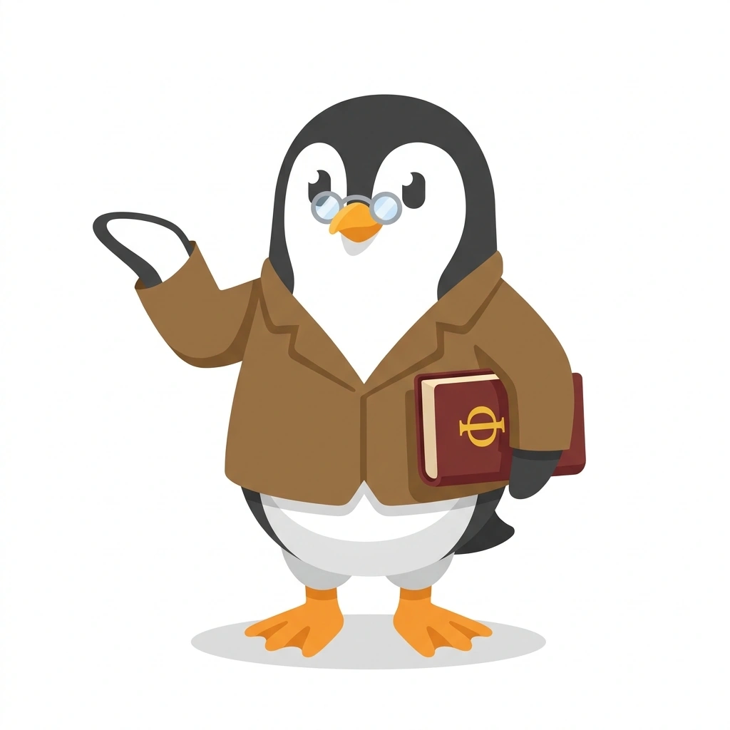 Plato the Pondering Penguin, the guide who teaches the Thinking Like a Philosopher course
