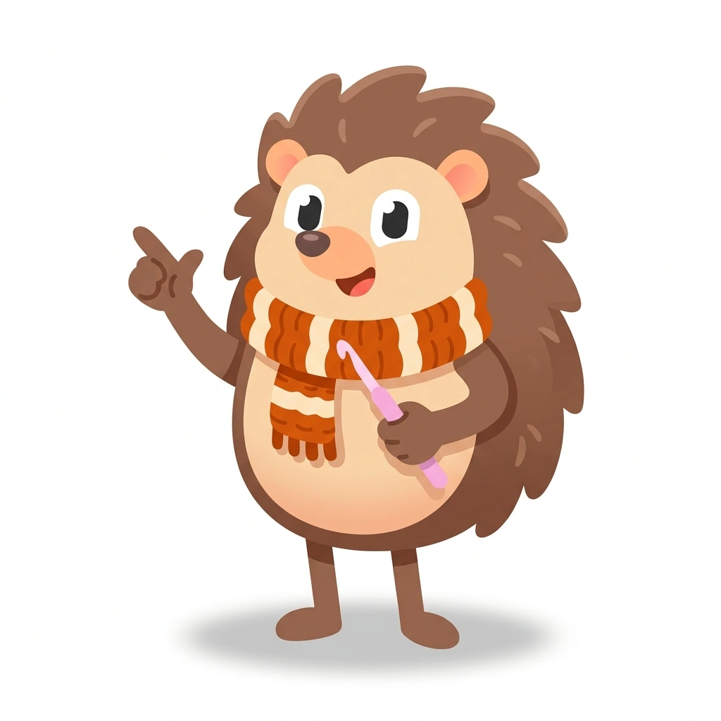 Hattie the Hedgehog, the guide who teaches the Crocheting Flowers and Hearts course