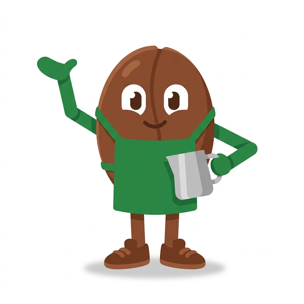 Bennie the Bean, the guide who teaches the Espresso Barista Techniques course
