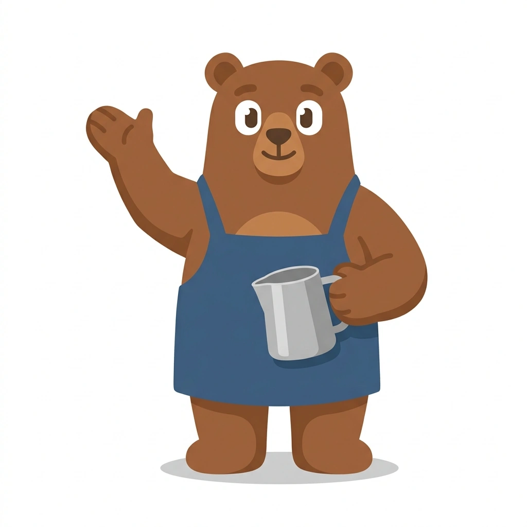 Barnaby Bear, the guide who teaches the Behind the Espresso Bar course