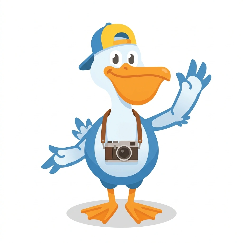 Pip the Pelican, the guide who teaches the Seeing Like a Photographer course
