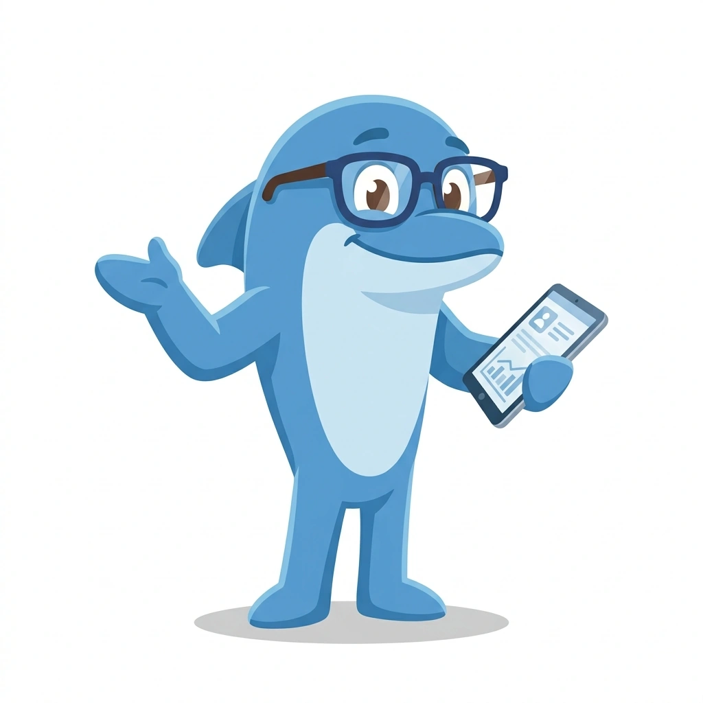 Data-Dot the Dolphin, the guide who teaches the Analyzing Research Data course