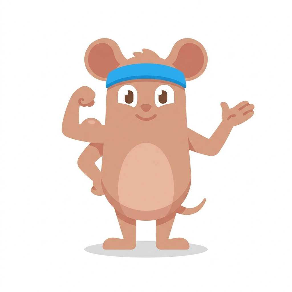 Milo the Muscle Mouse, the guide who teaches the Human Muscle Anatomy course