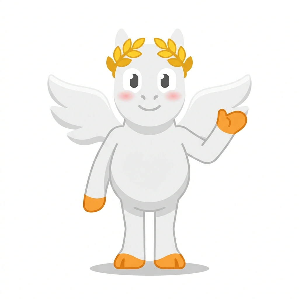 Peggy the Pegasus, the guide who teaches the How Mythology Works course