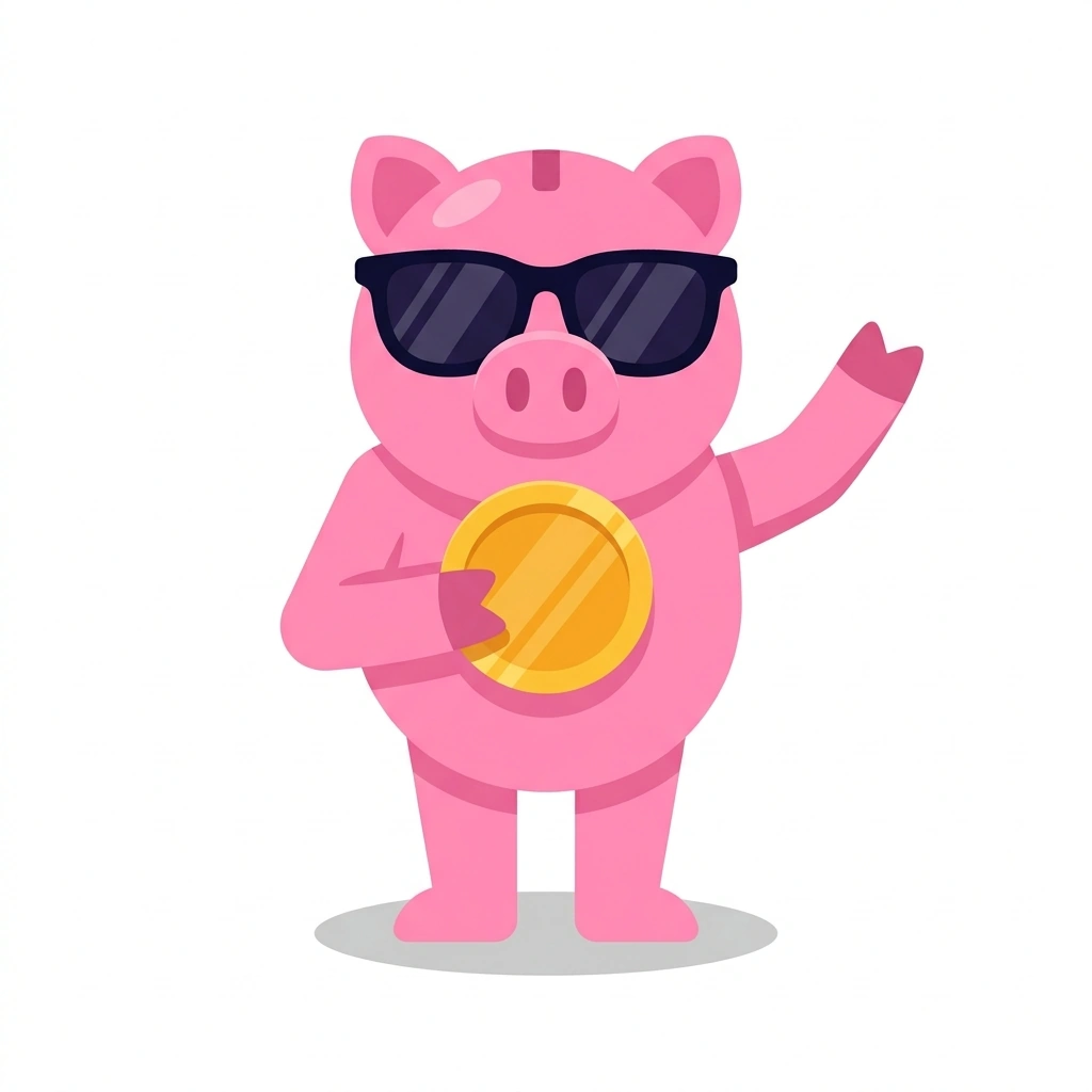 Penny the Piggy, the guide who teaches the Finanzas Personales y de Negocio course