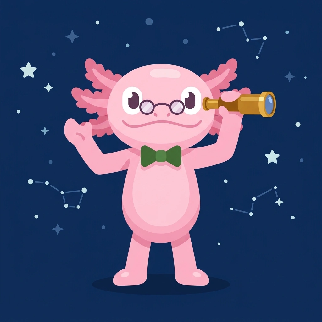 Astra the Axolotl, the guide who teaches the Foundations of Astrophysics course