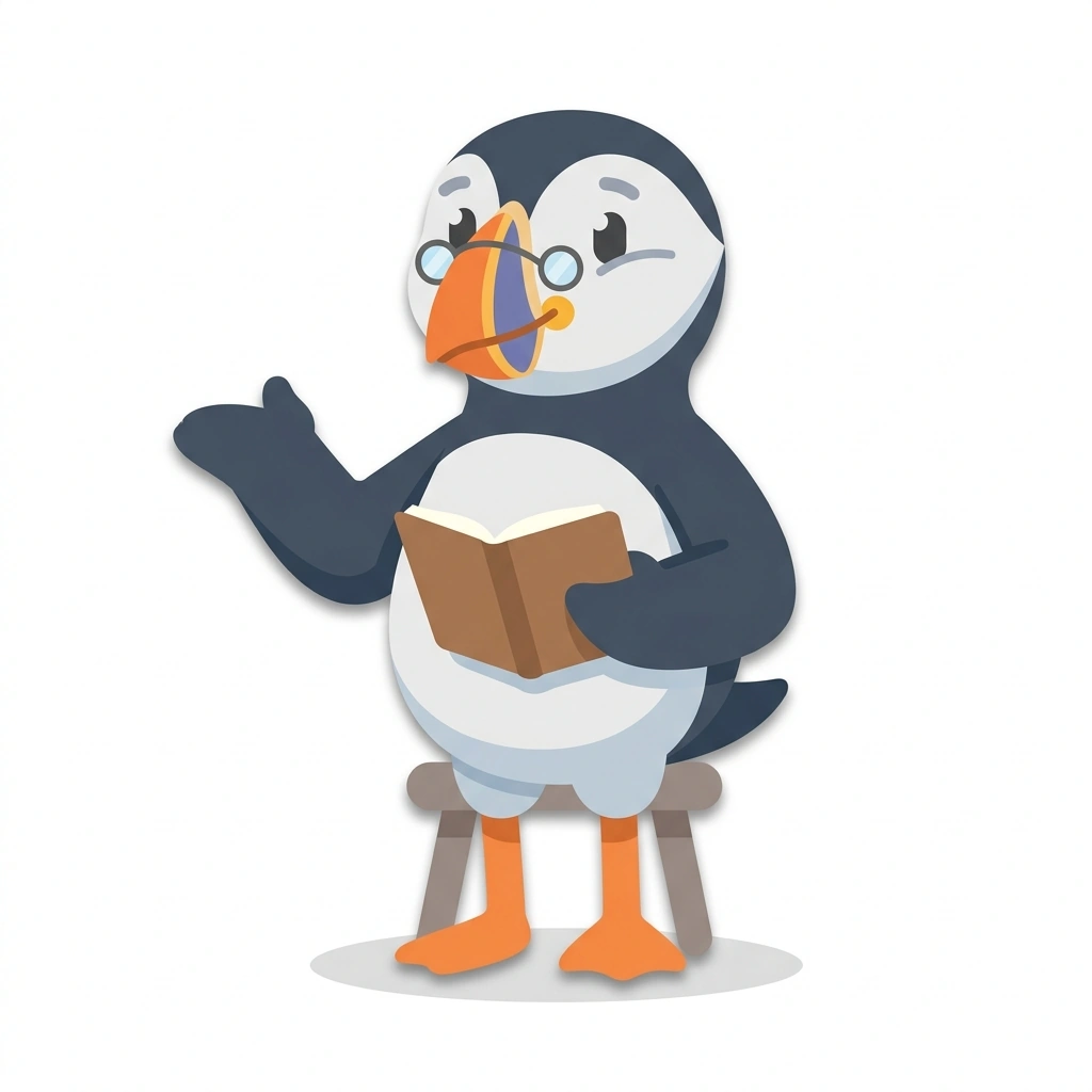 Plato the Puffin, the guide who teaches the How to Think Philosophically course
