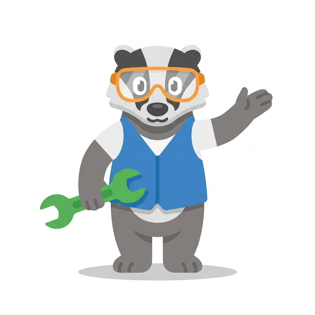 Buster the Badger, the guide who teaches the Writing Bash Scripts course