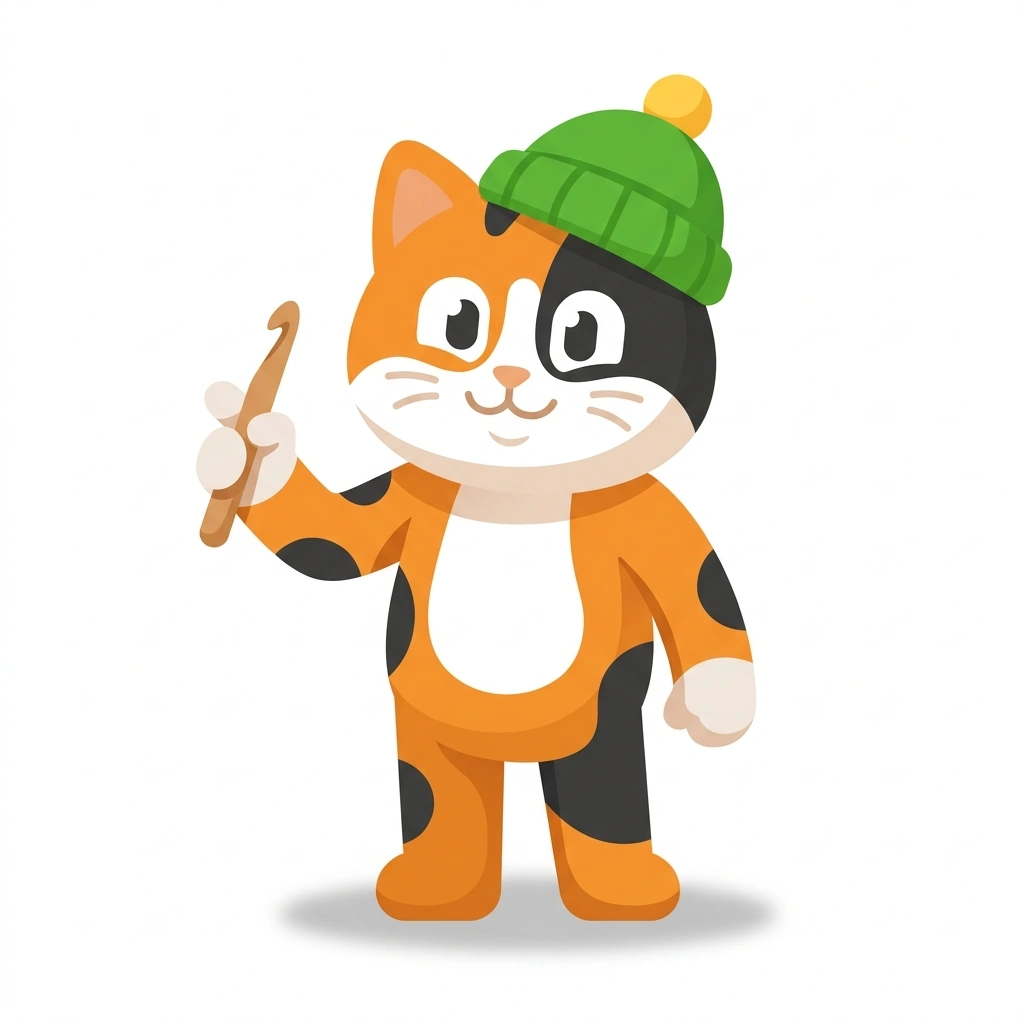 Cleo the Cat, the guide who teaches the Crochet From the First Loop course