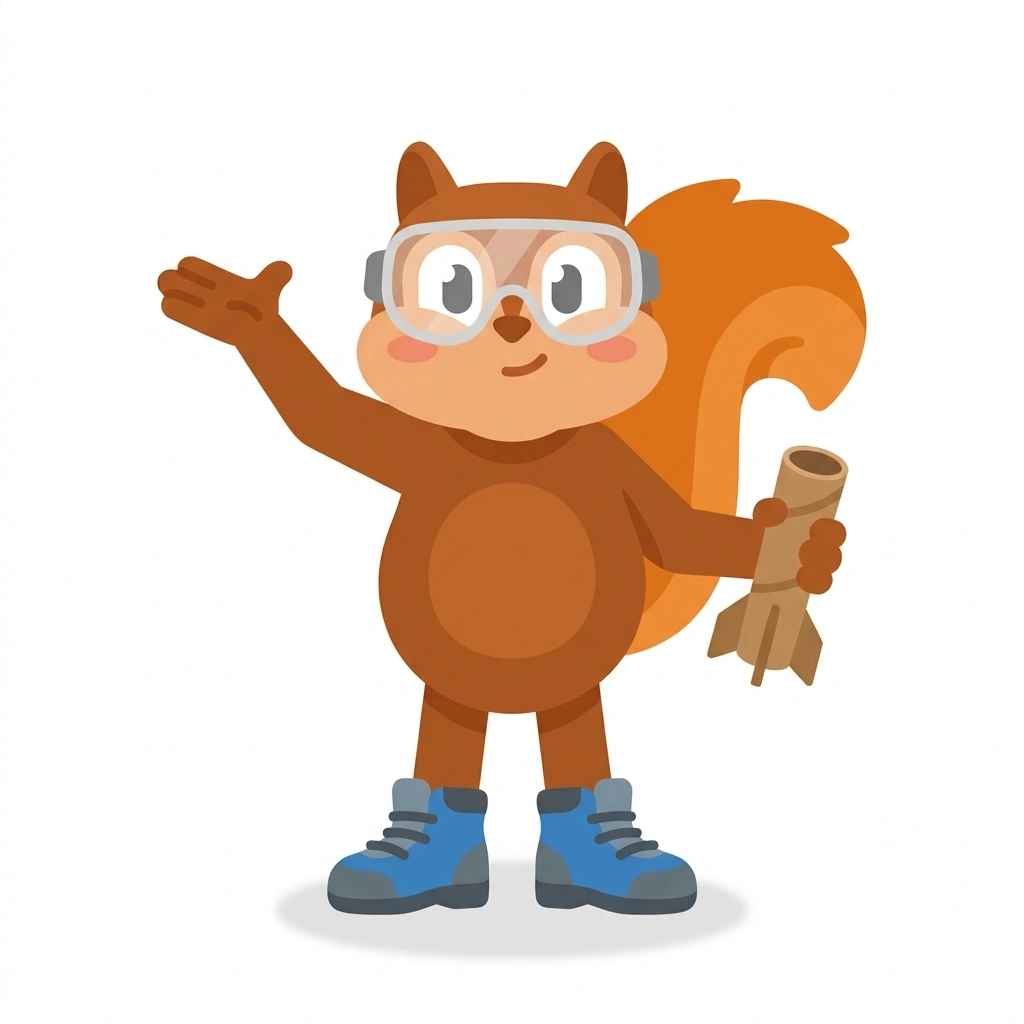 Sparky the Squirrel, the guide who teaches the DIY Screamer Fireworks course