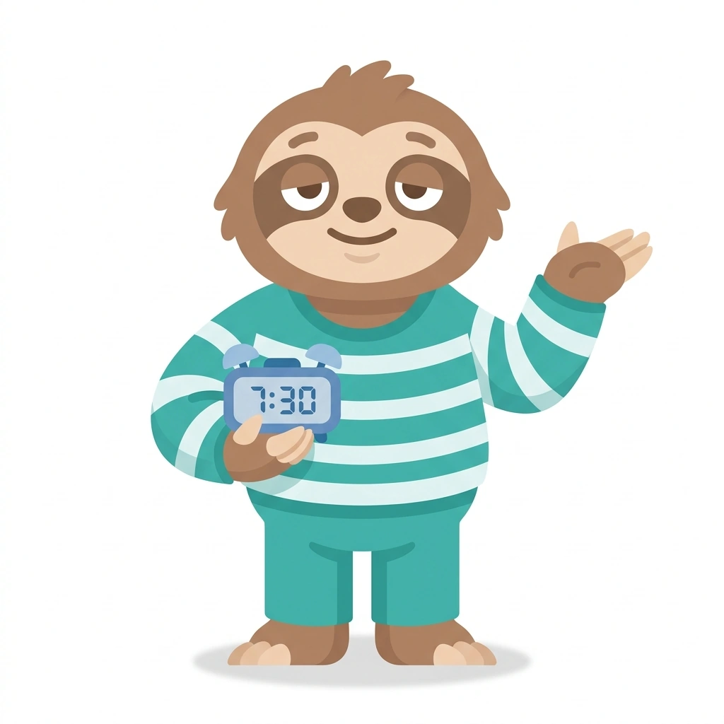 Snoozy the Sloth, the guide who teaches the Talking About Sleep in English course
