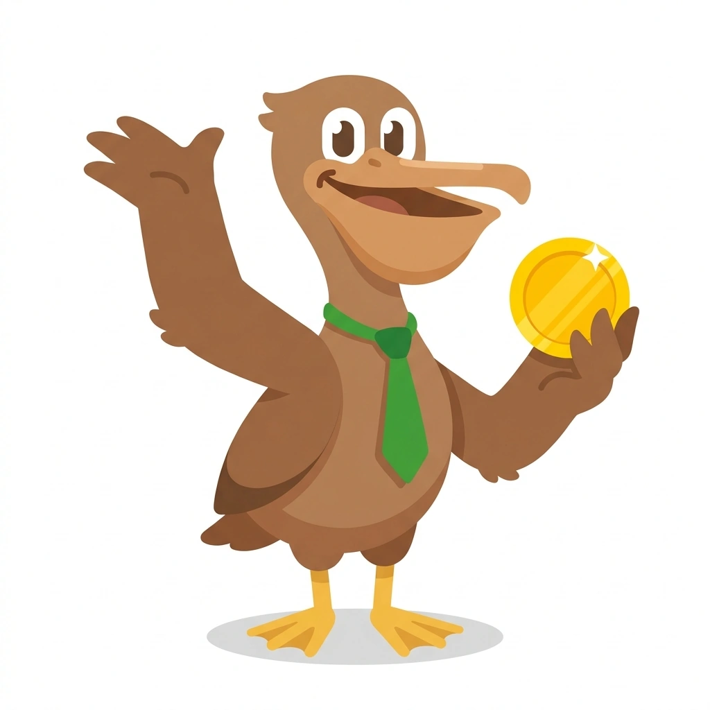 Penny the Pelican, the guide who teaches the How the Economy Works course