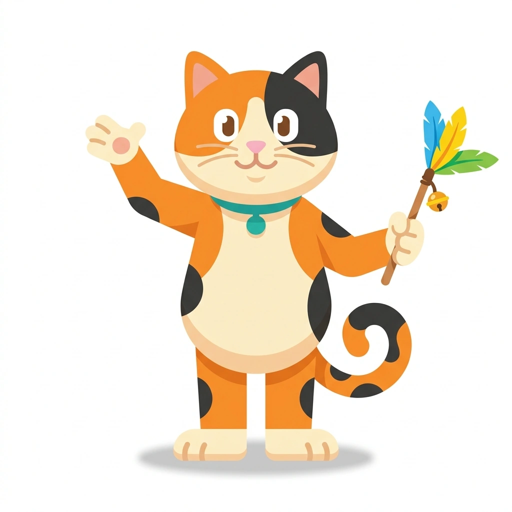 Cleo the Calico, the guide who teaches the Everyday Cat Care course