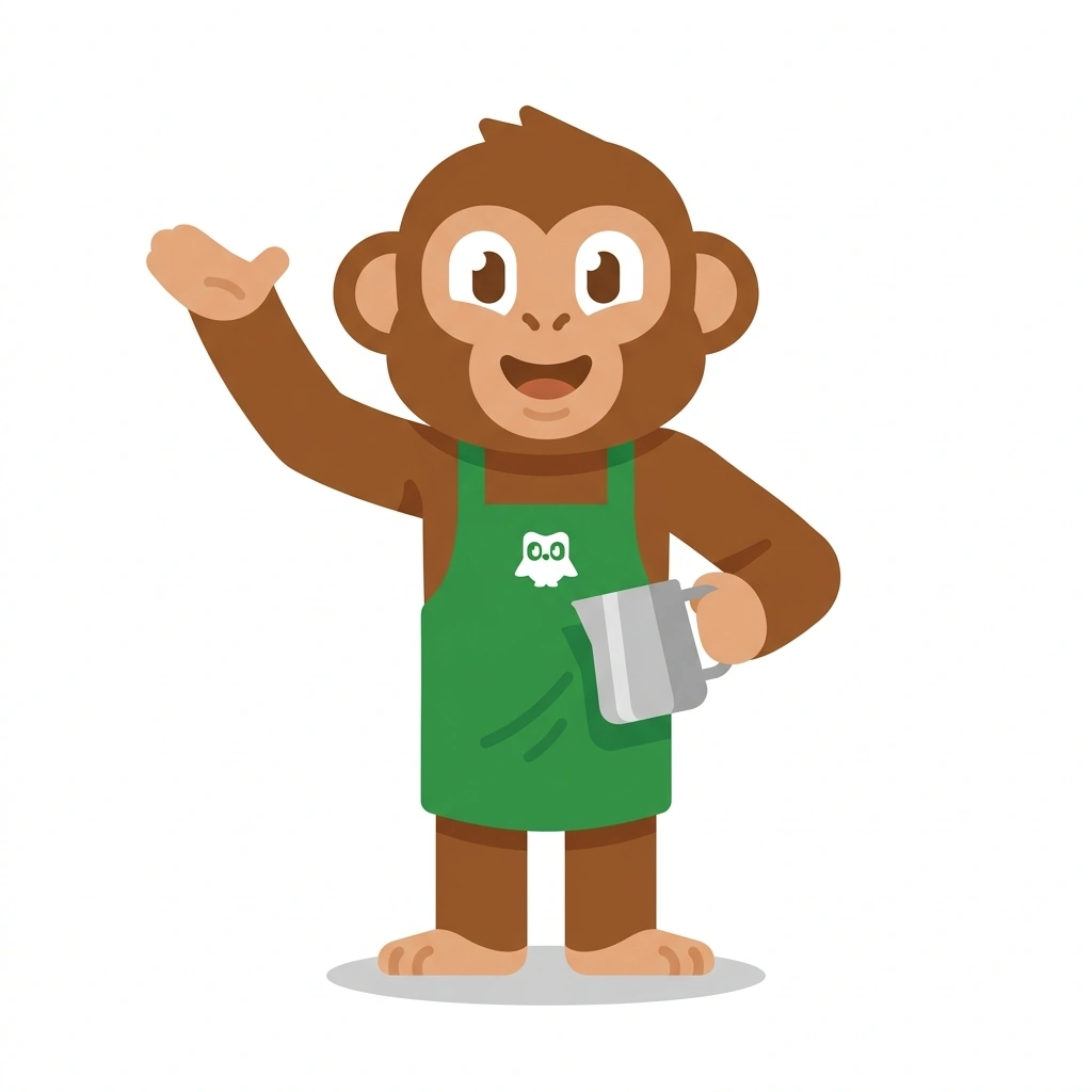 Milo the Milk-Frothing Monkey, the guide who teaches the Espresso and Milk: The Perfect Ratio course