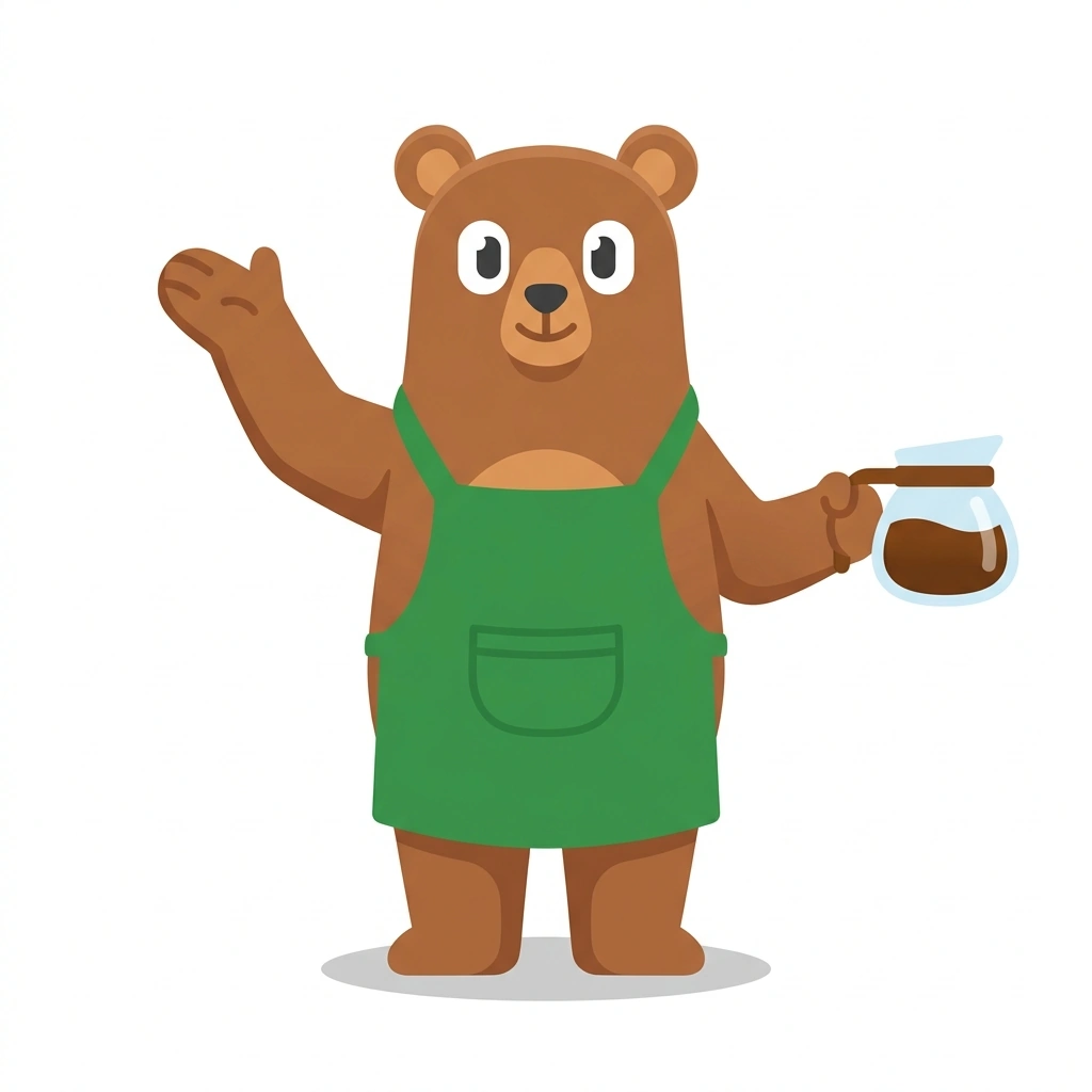 Brewster the Bear, the guide who teaches the Better Coffee at Home course