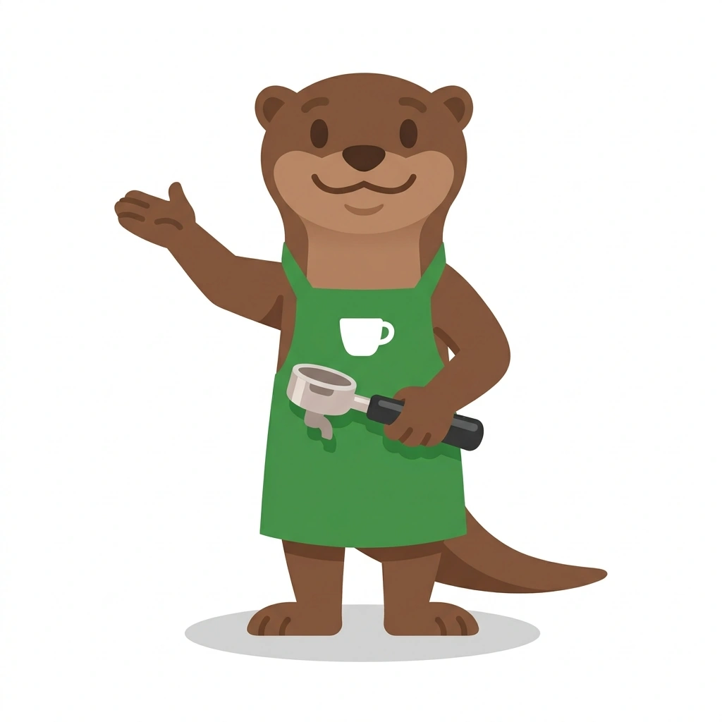 Enzo the Espresso Otter, the guide who teaches the Espresso at Home course